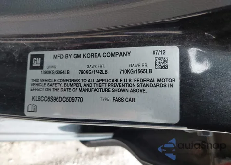 2013 Chevrolet Spark 1Lt Manual from USA, damaged, VIN KL8CC6S96DC509770